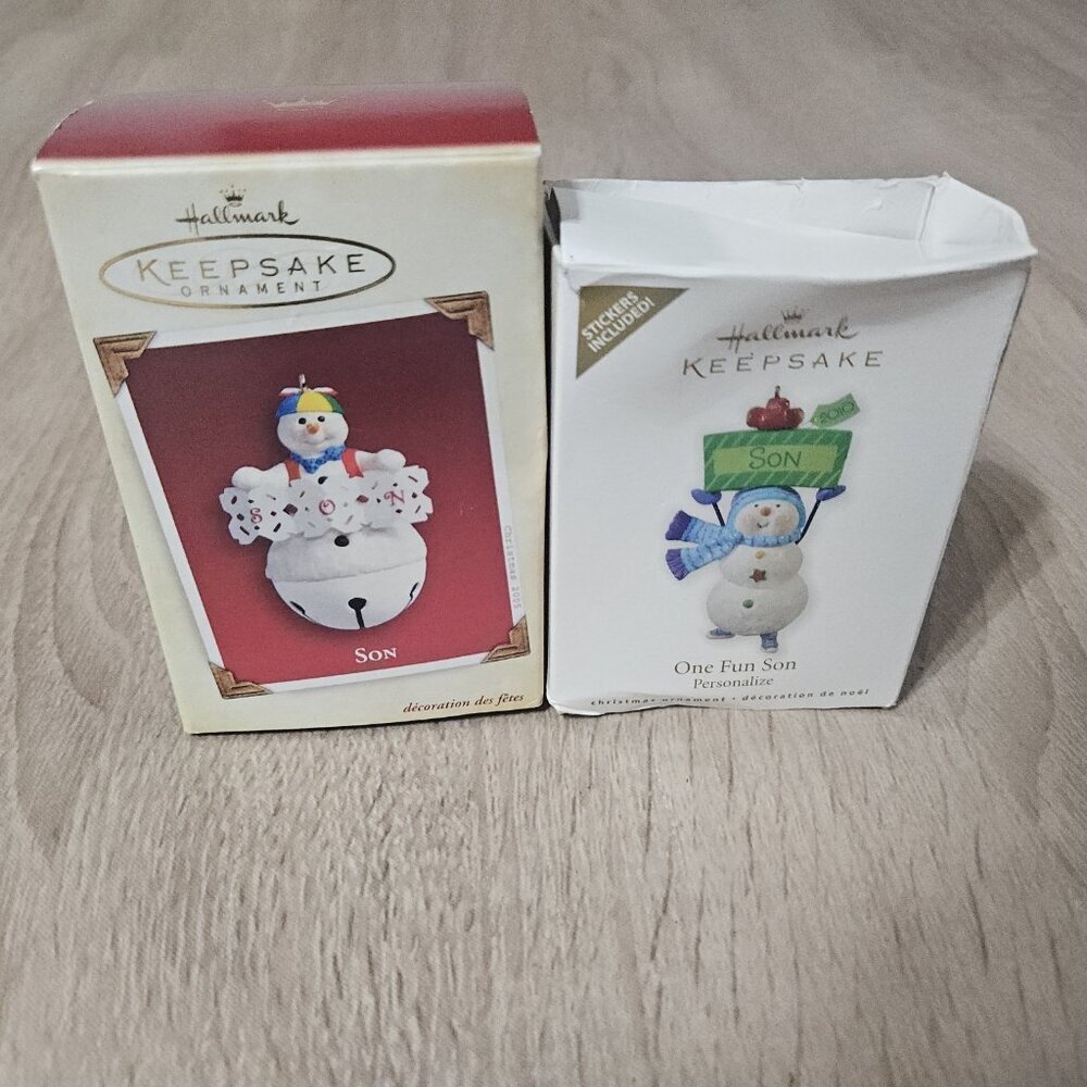 Set Of 2 Hallmark Christmas Ornaments Snowman Son 2005 2010